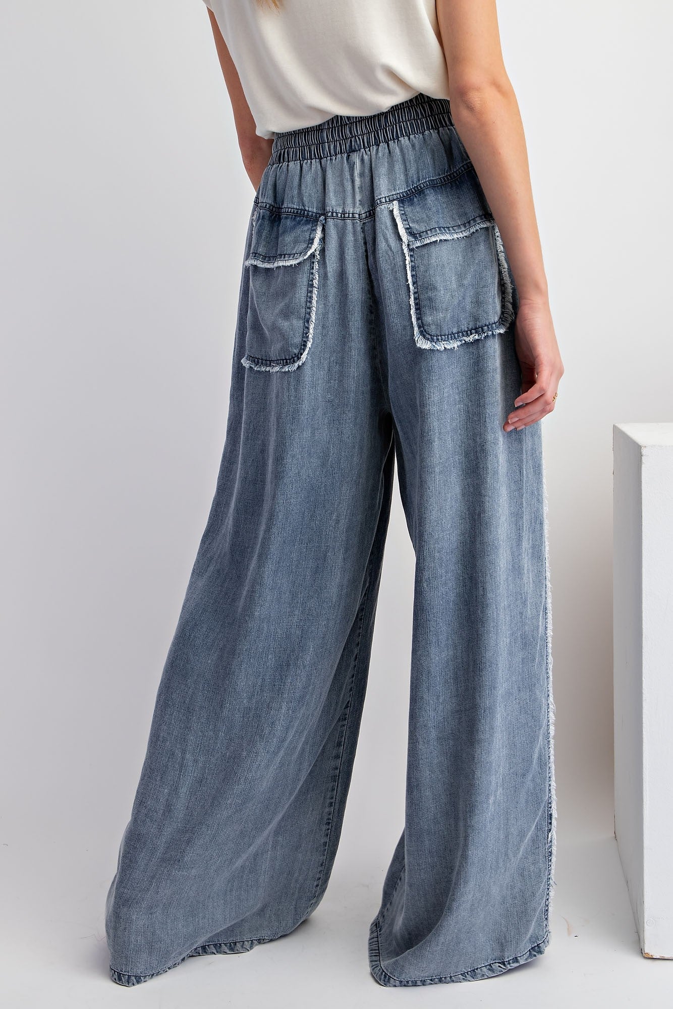 Washed Chambray Palazzo Pants