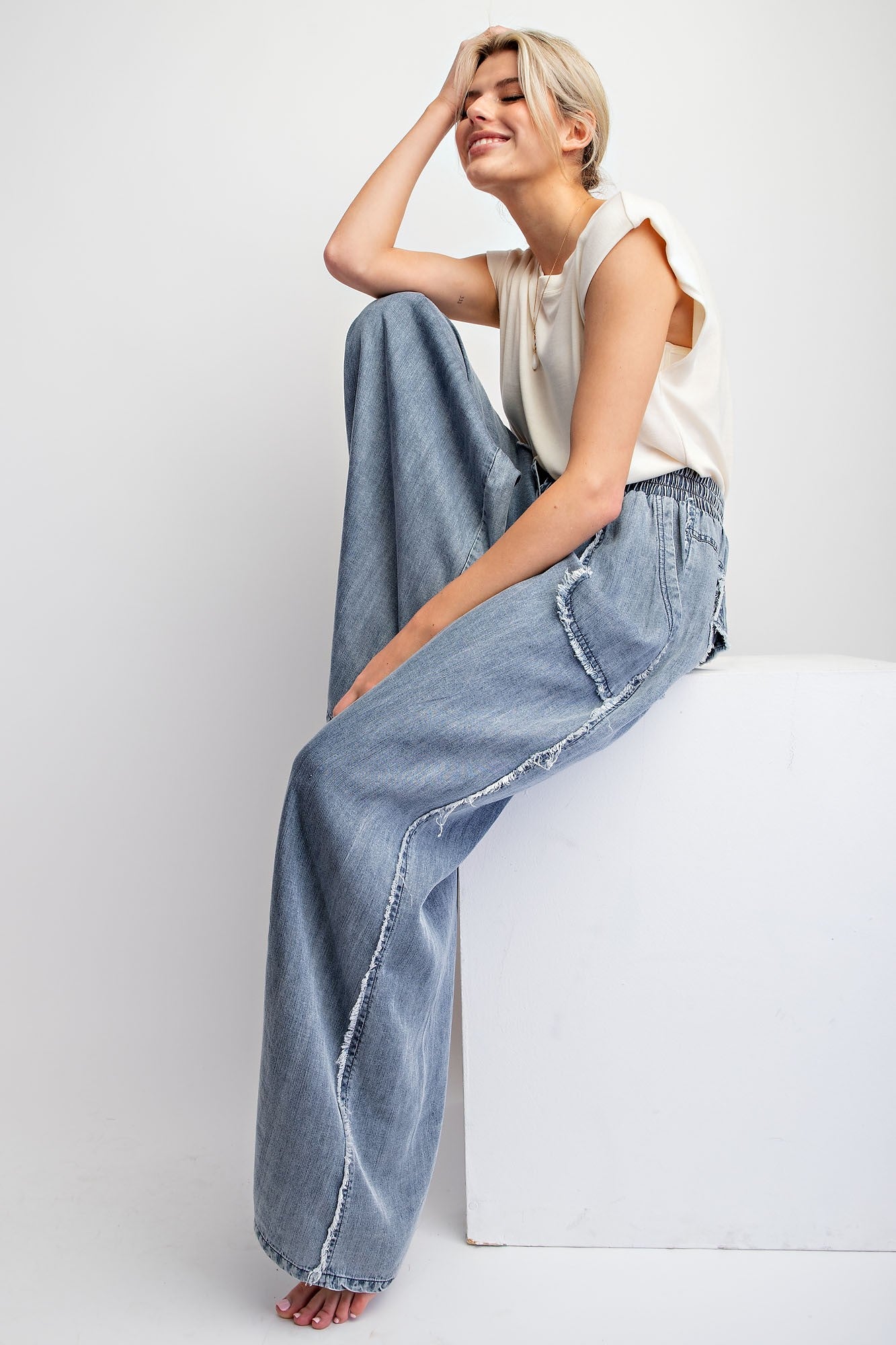 Washed Chambray Palazzo Pants