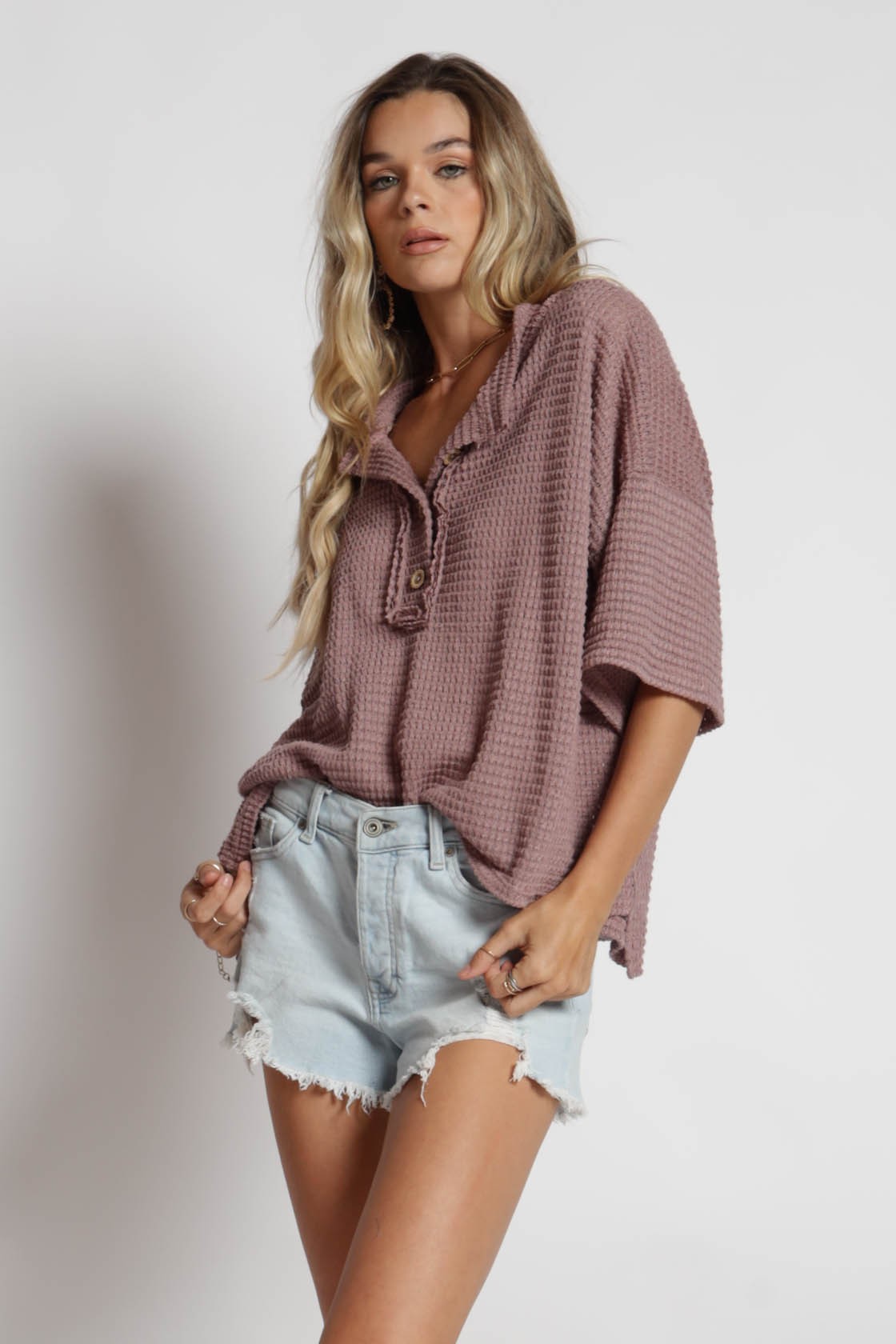 Button Down Texture Knit Top