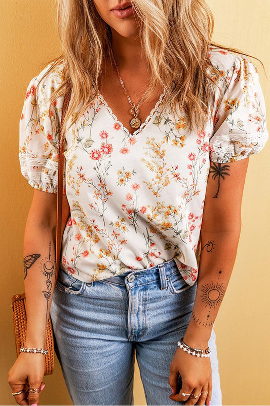 Floral Lace Trim T-Shirt