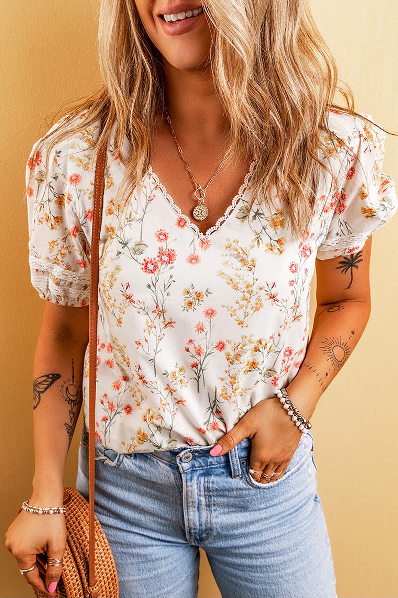 Floral Lace Trim T-Shirt