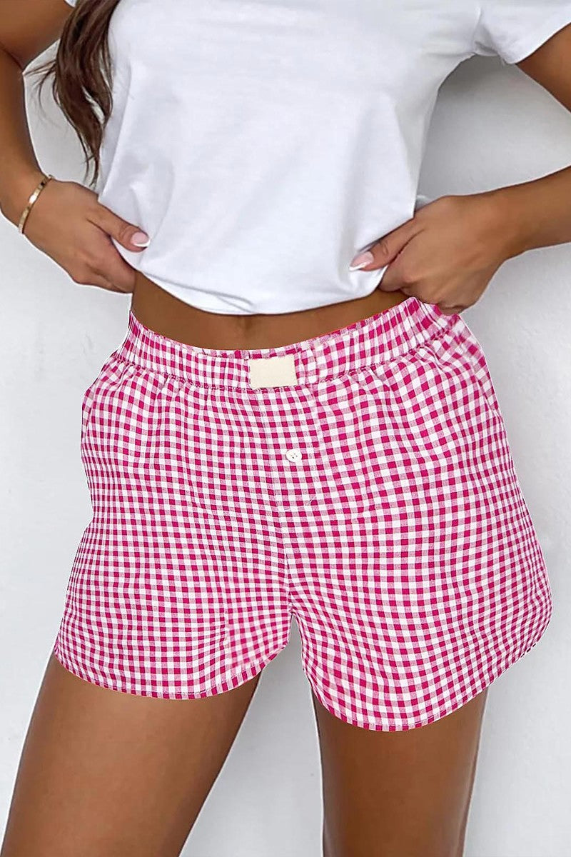 Gingham Cuffed Shorts - Pink