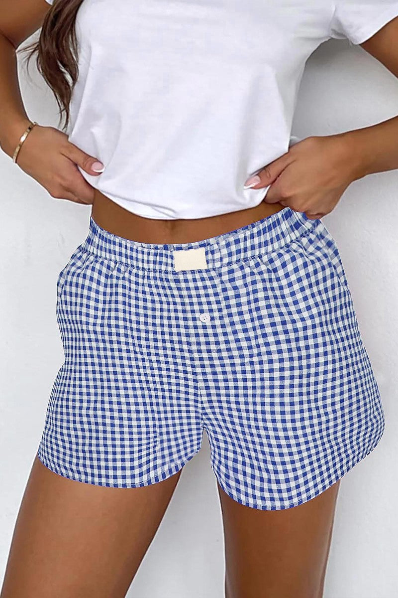 Gingham Cuffed Shorts - Blue