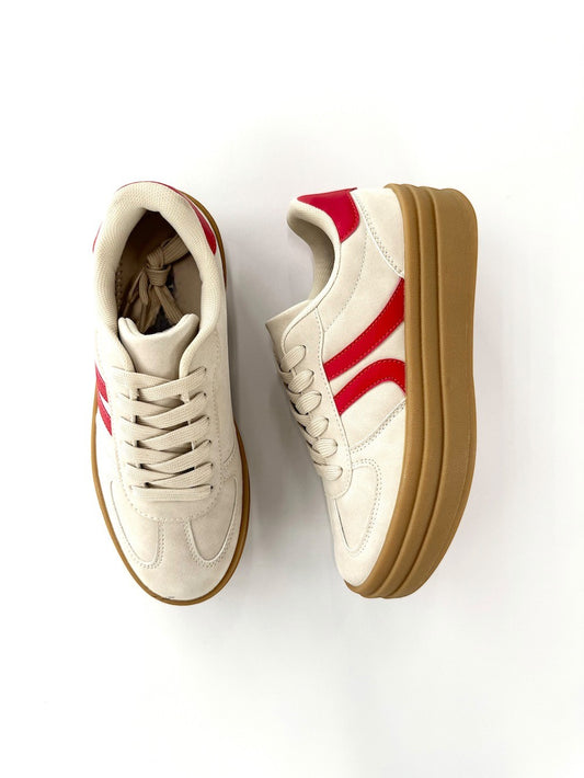 Gaze Platform Sneaker - Beige/Red