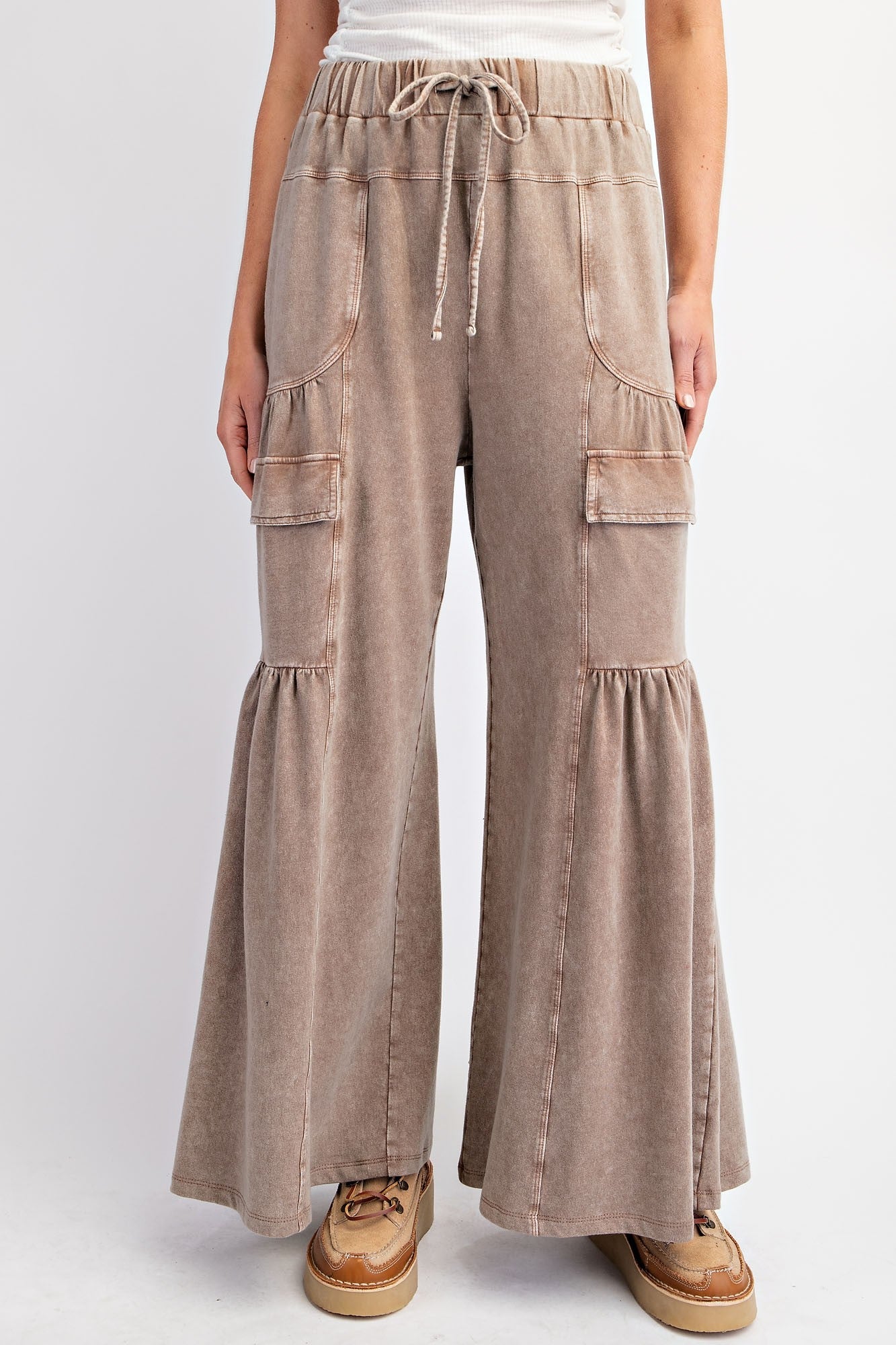 Mineral Washed Terry Knit Pants - Mocha