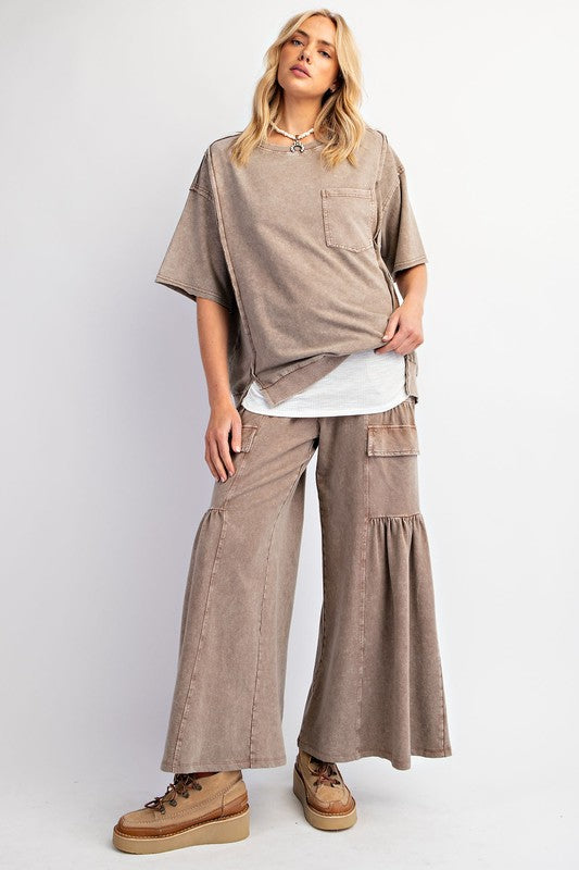 Mineral Washed Terry Knit Pants - Mocha