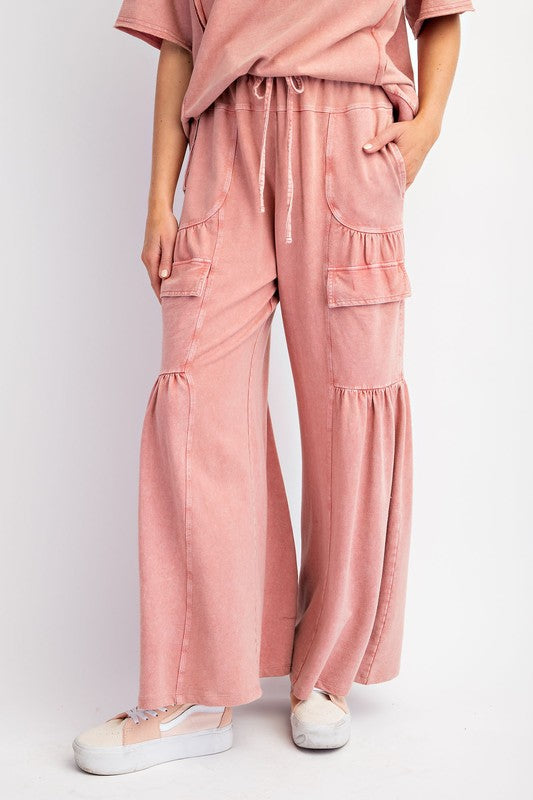 Mineral Washed Terry Knit Pants - Dried Rose