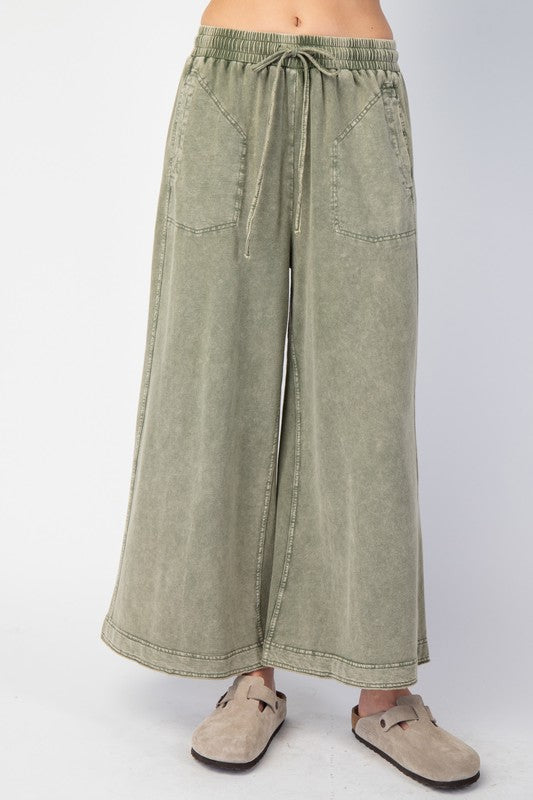 Mineral Washed Terry Knit Pants - Faded Olive