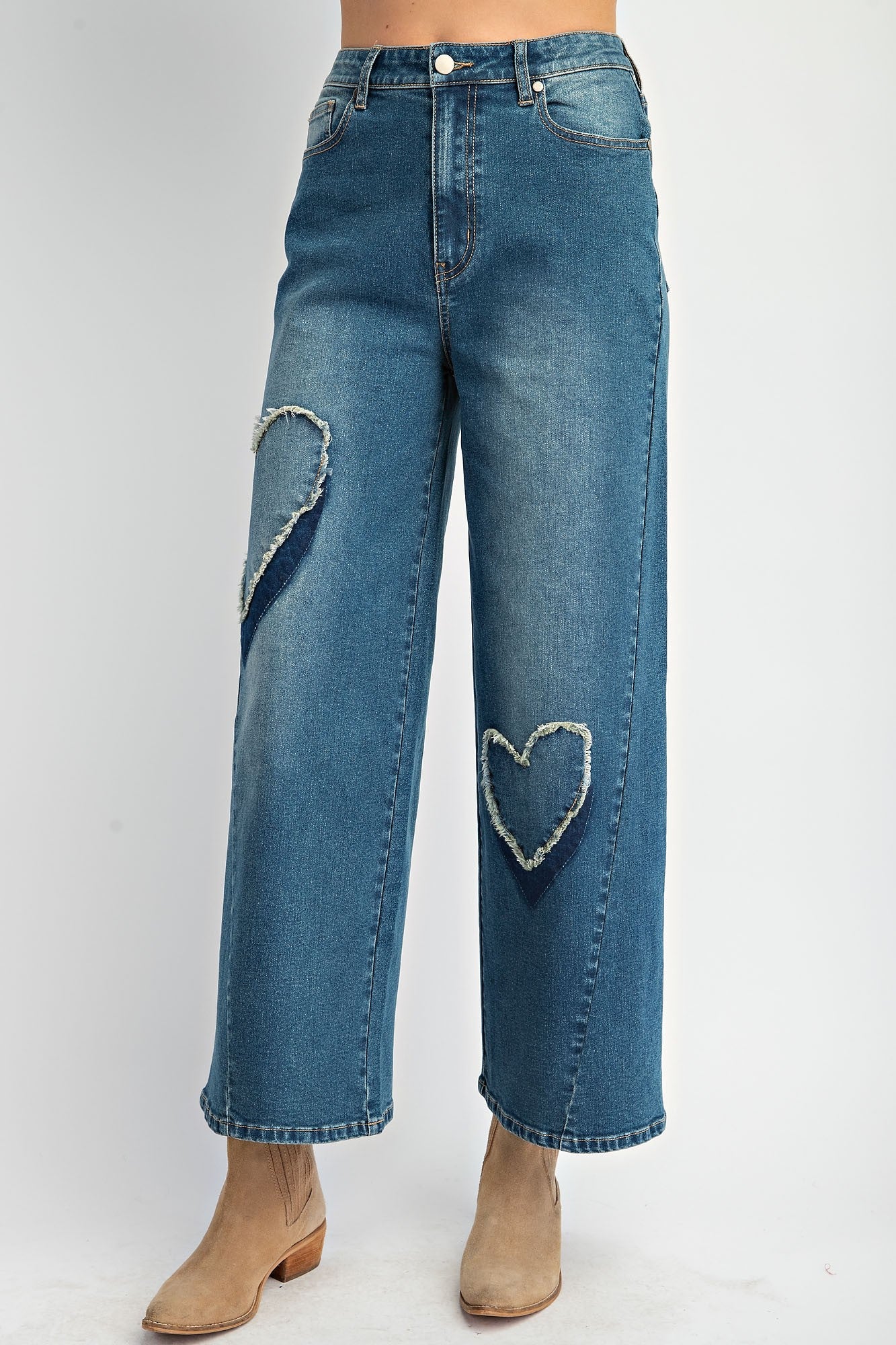 Heart Patch Washed Stretch Denim Pants