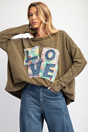 Love Patch Rib Knit Mineral Washed Top