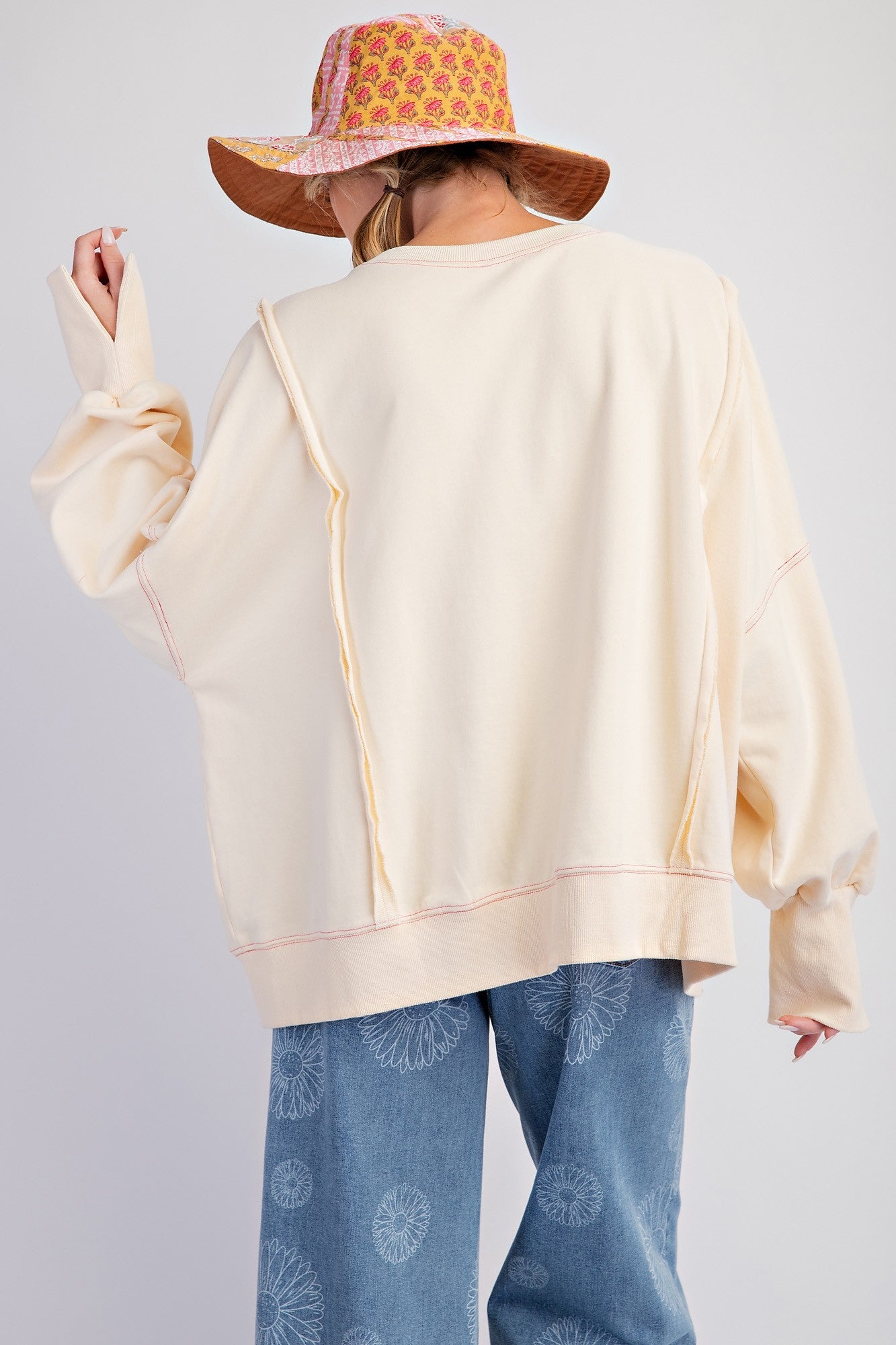 Plus Size Love Patch Terry Knit Pullover - Ivory