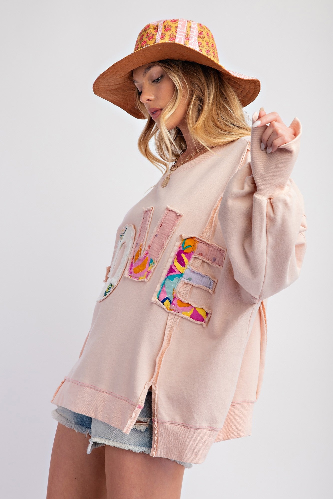 Plus Size Love Patch Terry Knit Pullover - Blush