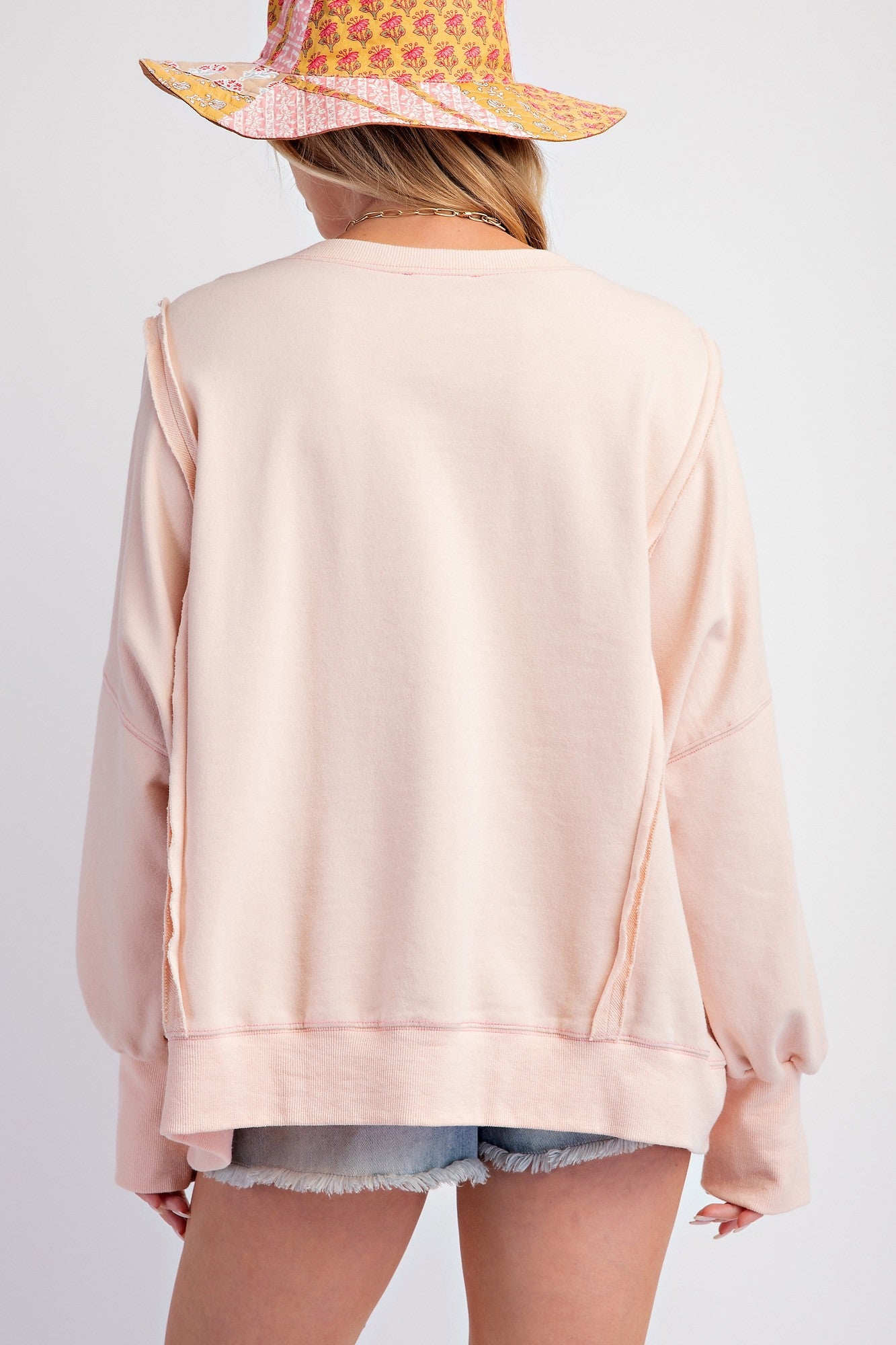 Plus Size Love Patch Terry Knit Pullover - Blush