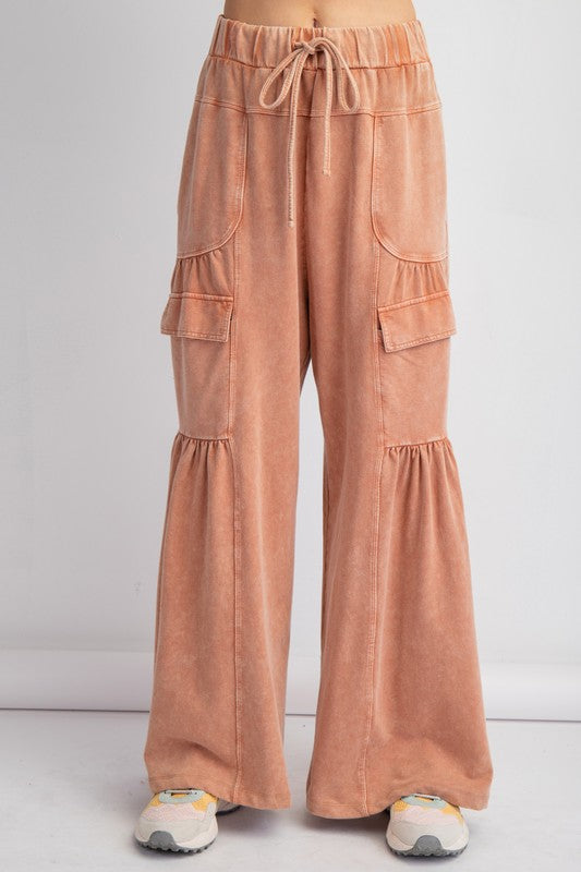 Mineral Washed Terry Knit Pants - Cinnamon