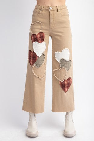 Heart Patch Stretch Twill Pants - Olive