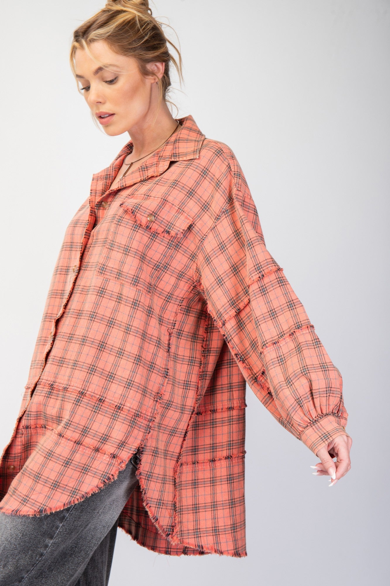 Curvy Girl Mineral Washed Plaid Shirt