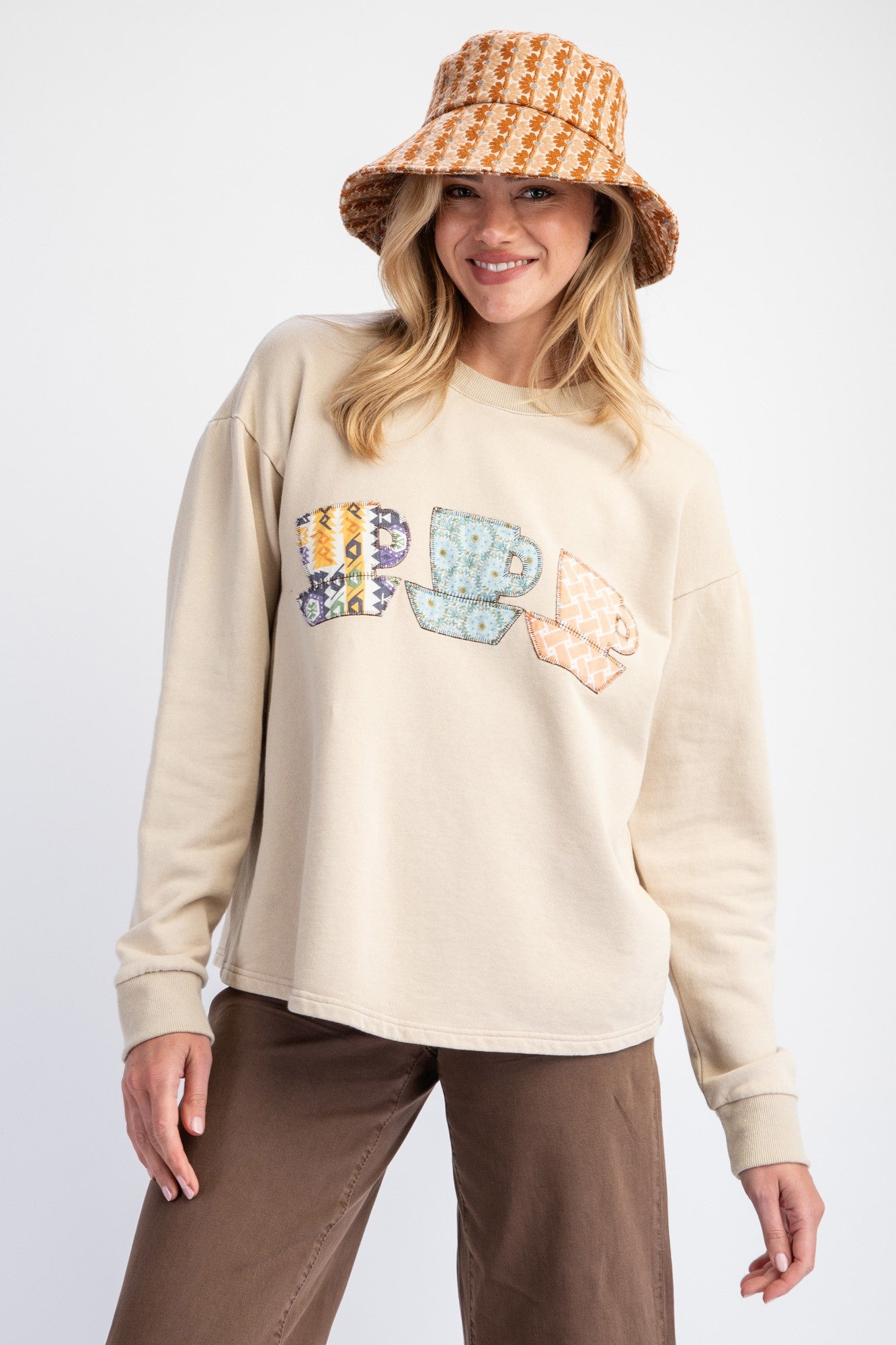 Tea Cup Mineral Washed Terry Knit Pullover - Khaki