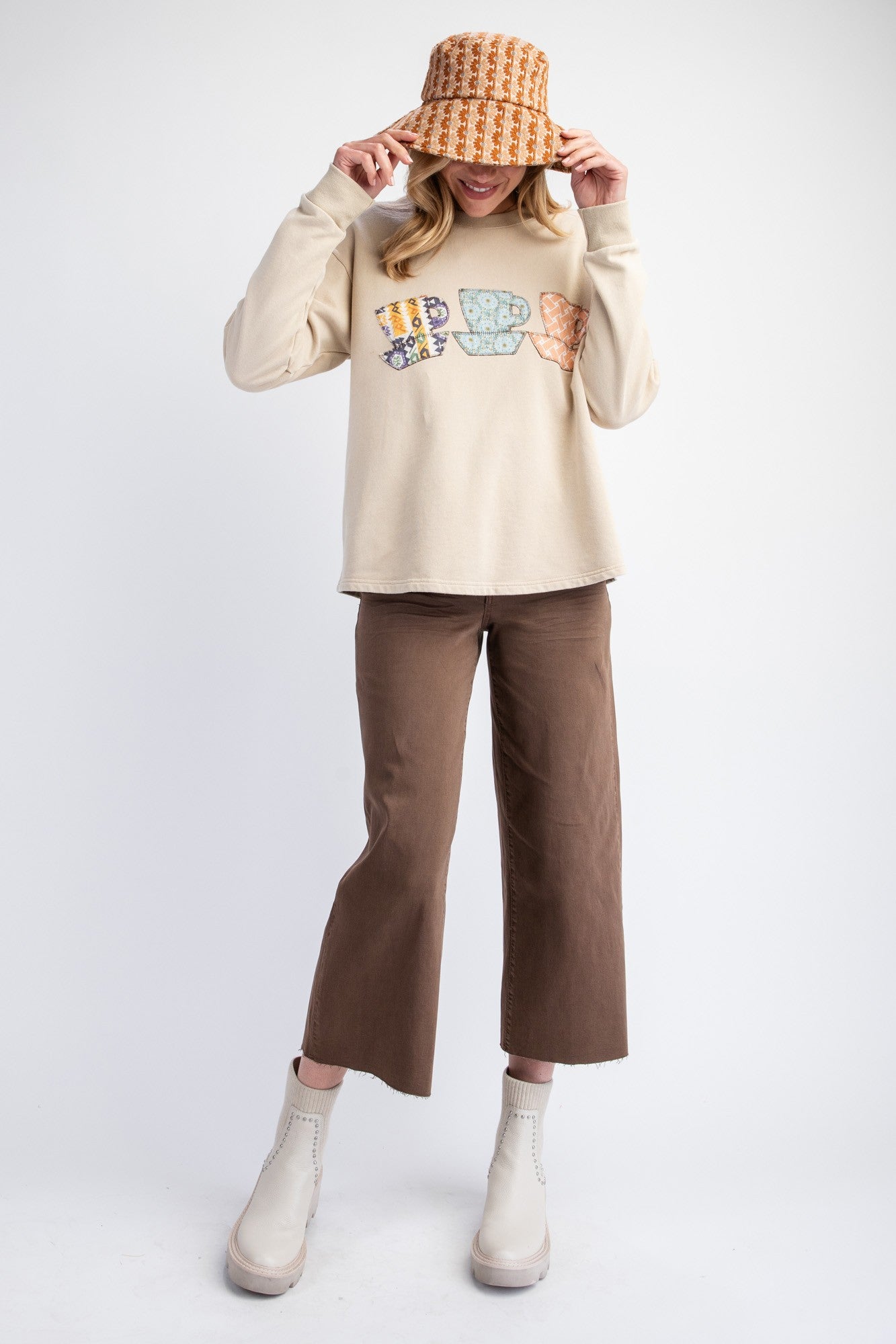 Tea Cup Mineral Washed Terry Knit Pullover - Khaki