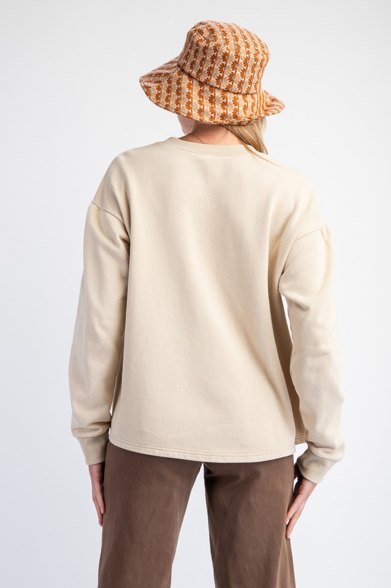 Tea Cup Mineral Washed Terry Knit Pullover - Khaki