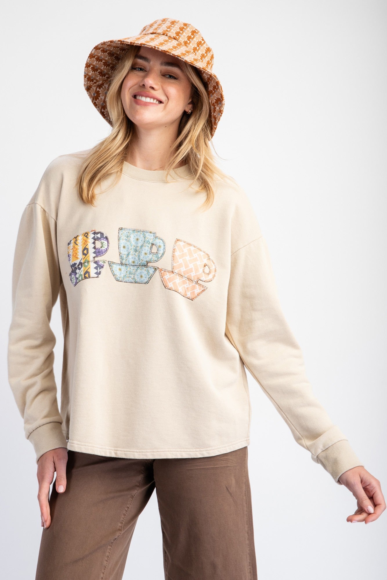 Tea Cup Mineral Washed Terry Knit Pullover - Khaki