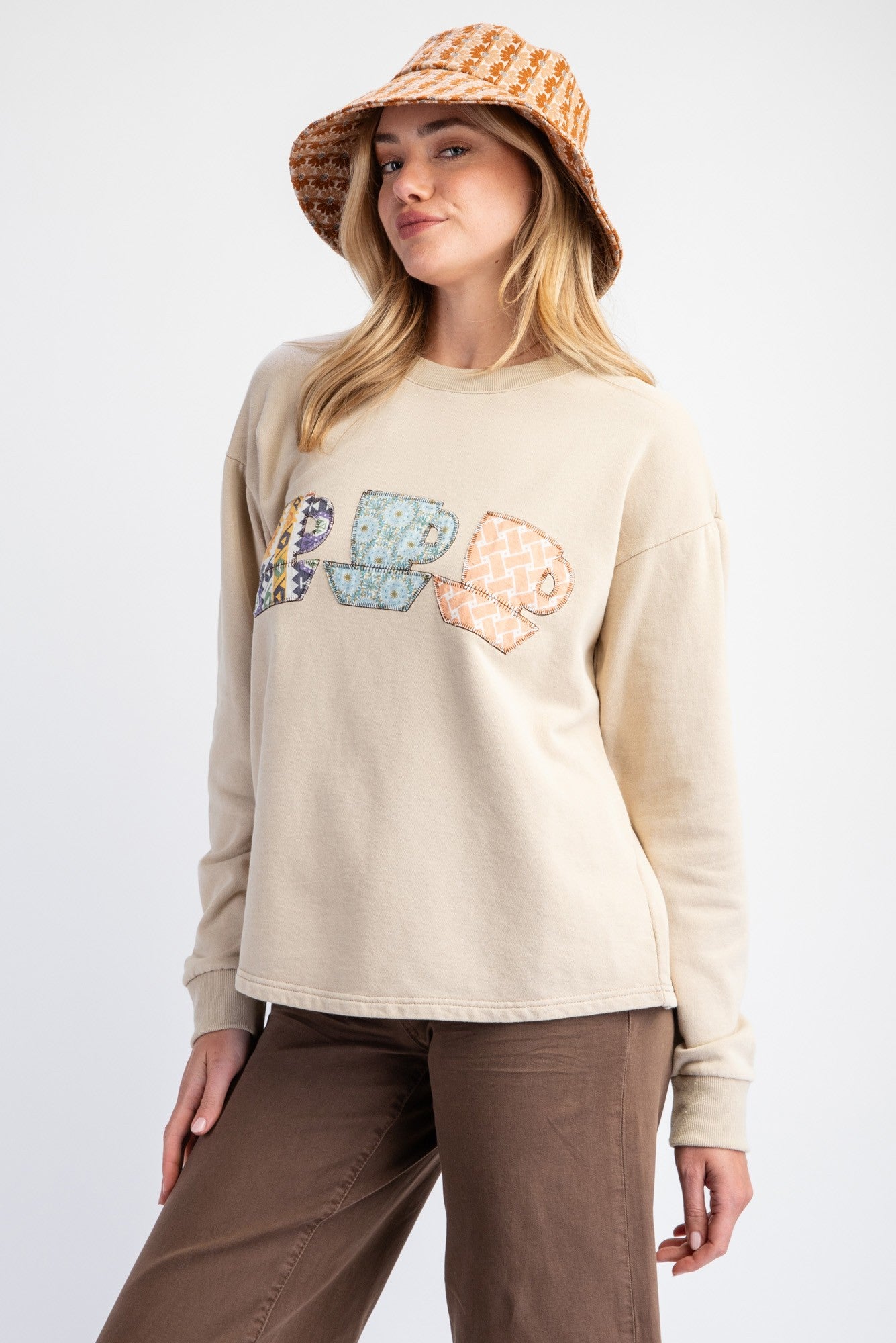 Tea Cup Mineral Washed Terry Knit Pullover - Khaki