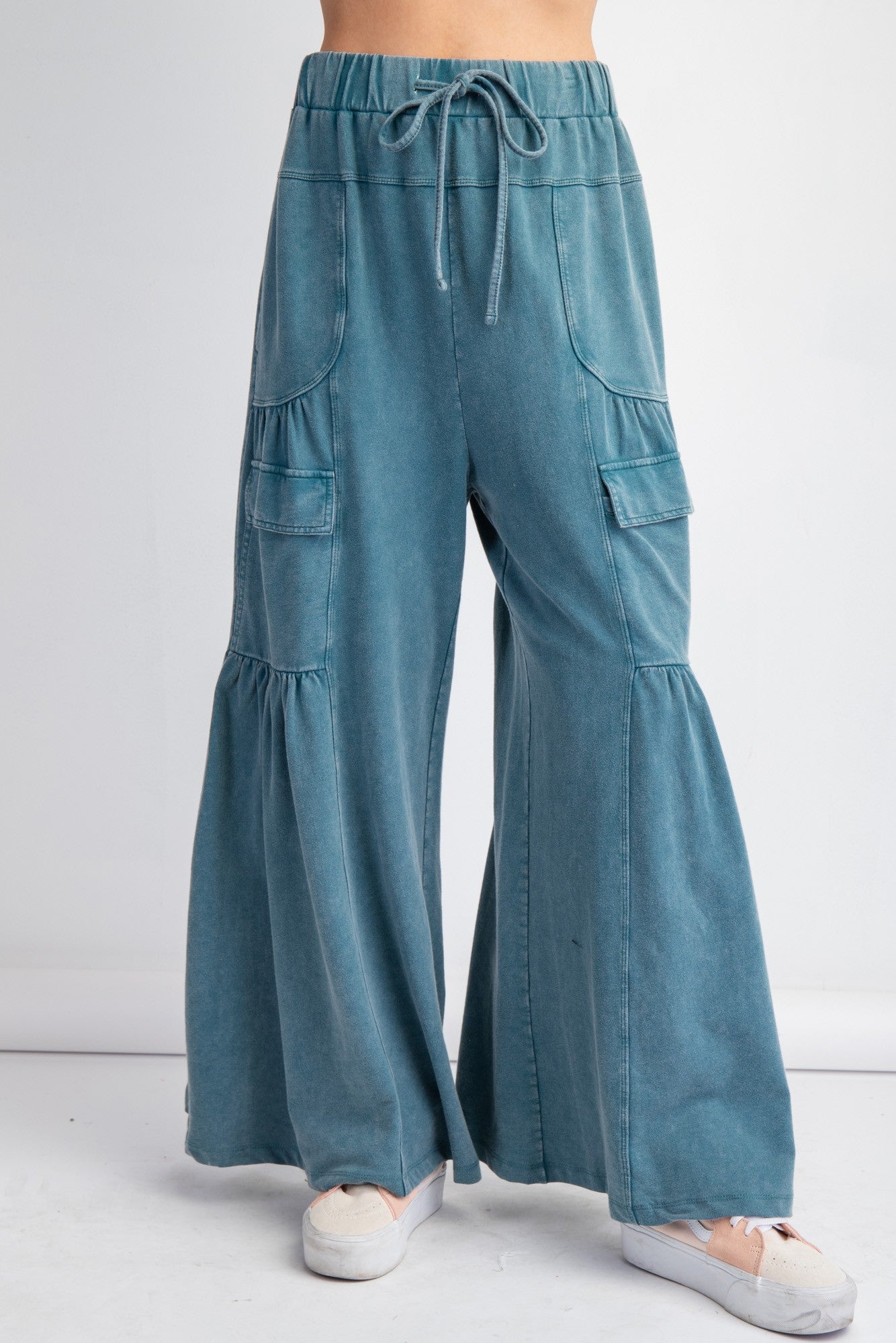 Mineral Washed Terry Knit Pants - Teal