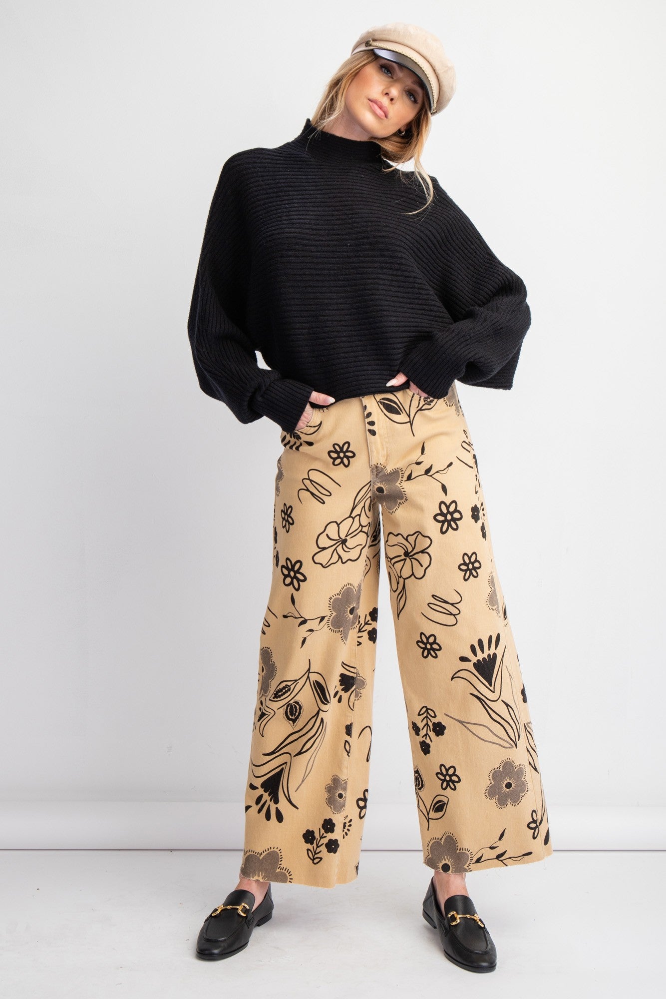 Printed Washed Twill Wide Pants