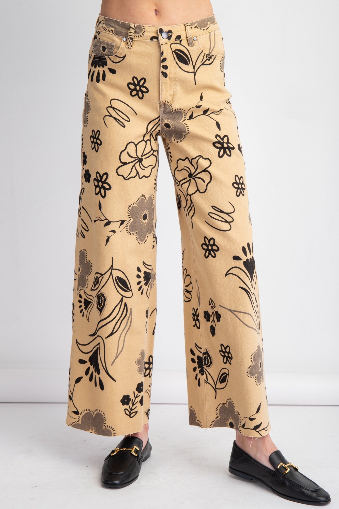 Printed Washed Twill Wide Pants