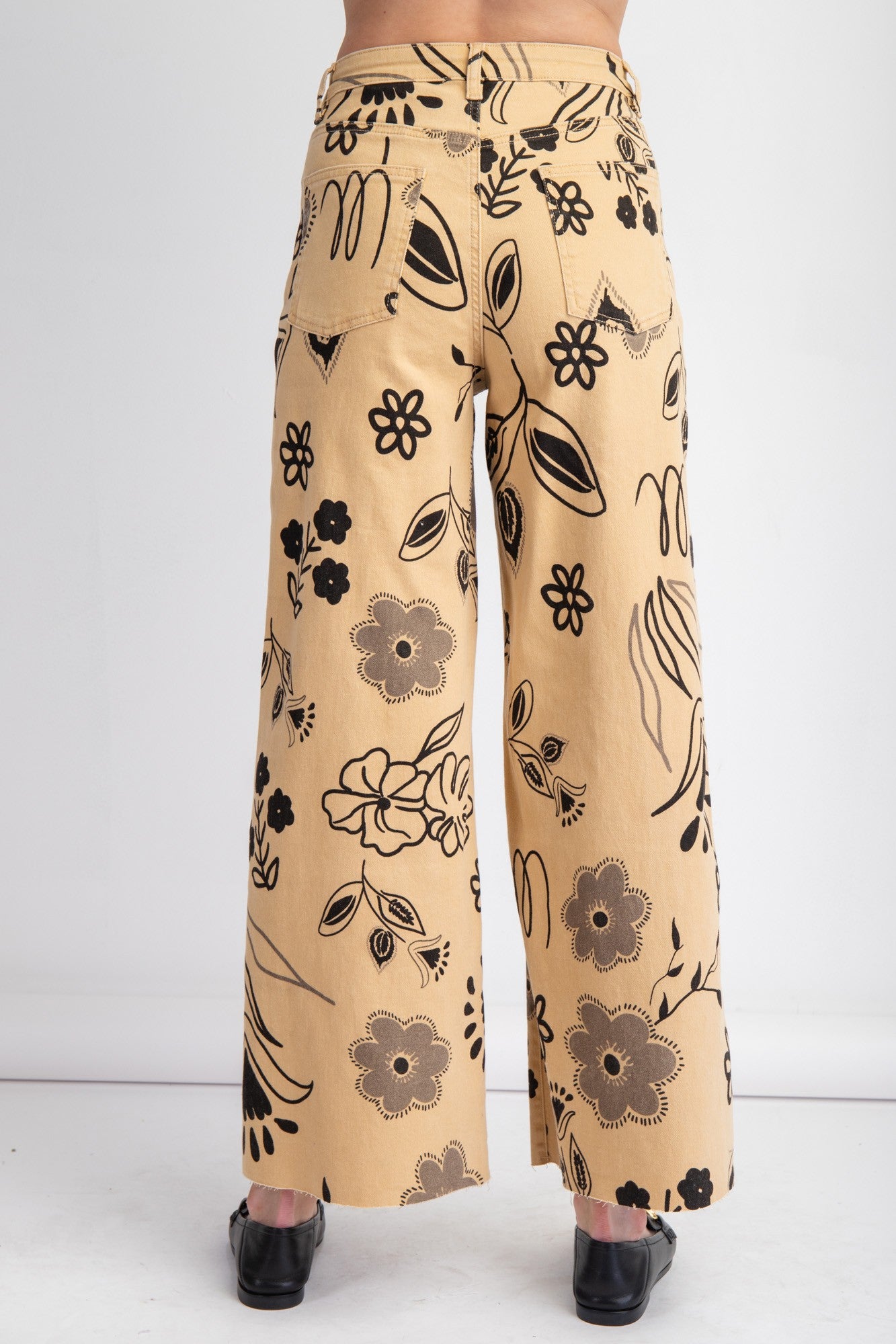 Printed Washed Twill Wide Pants