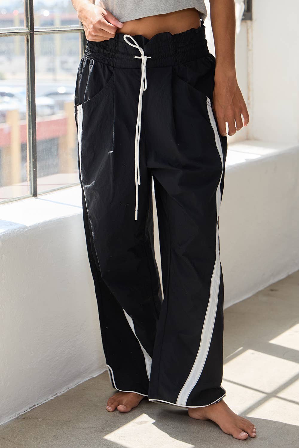 Windbreaker Pants with Contrast Stripe