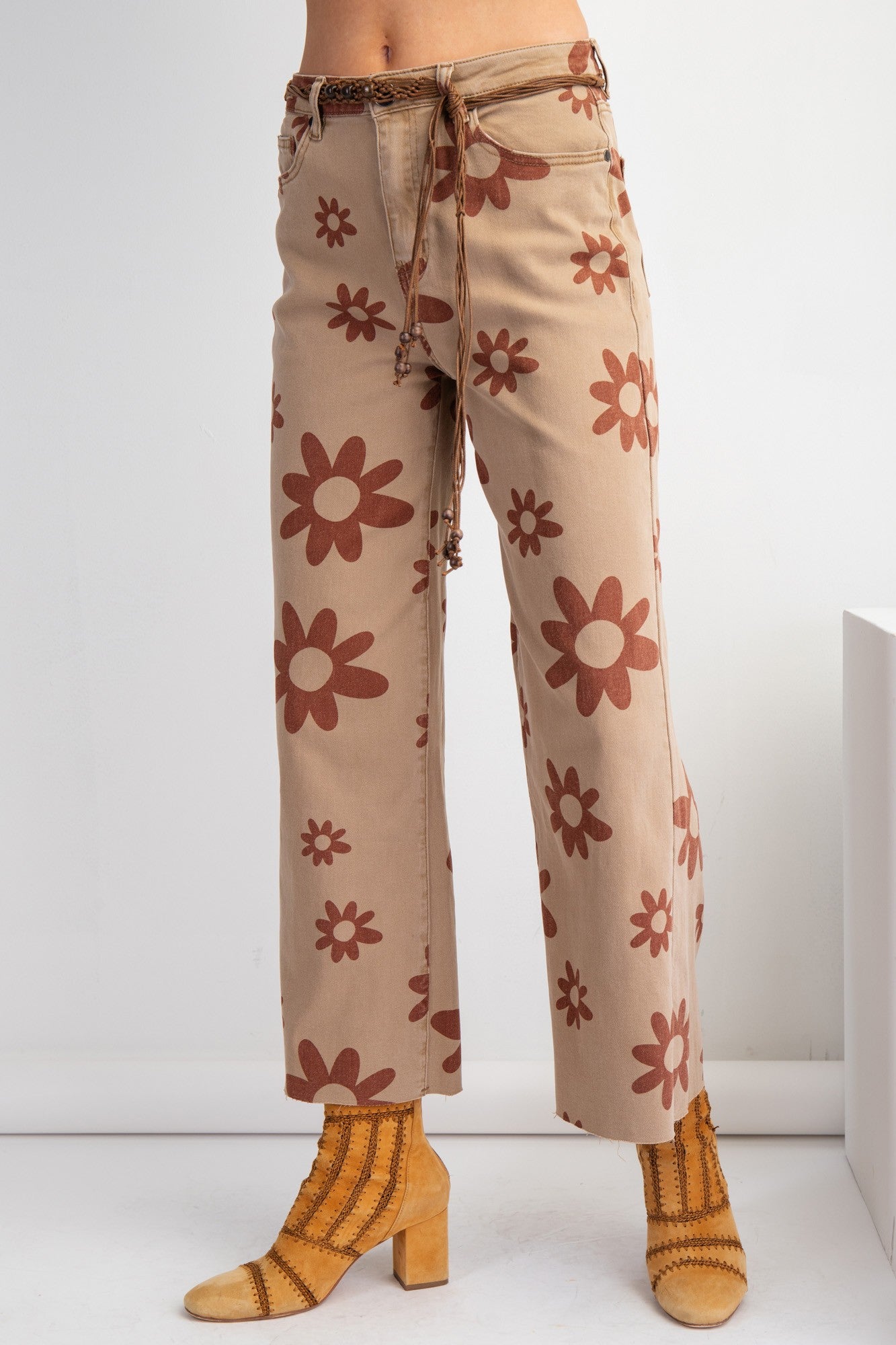 Daisy Print Washed Twill Pants