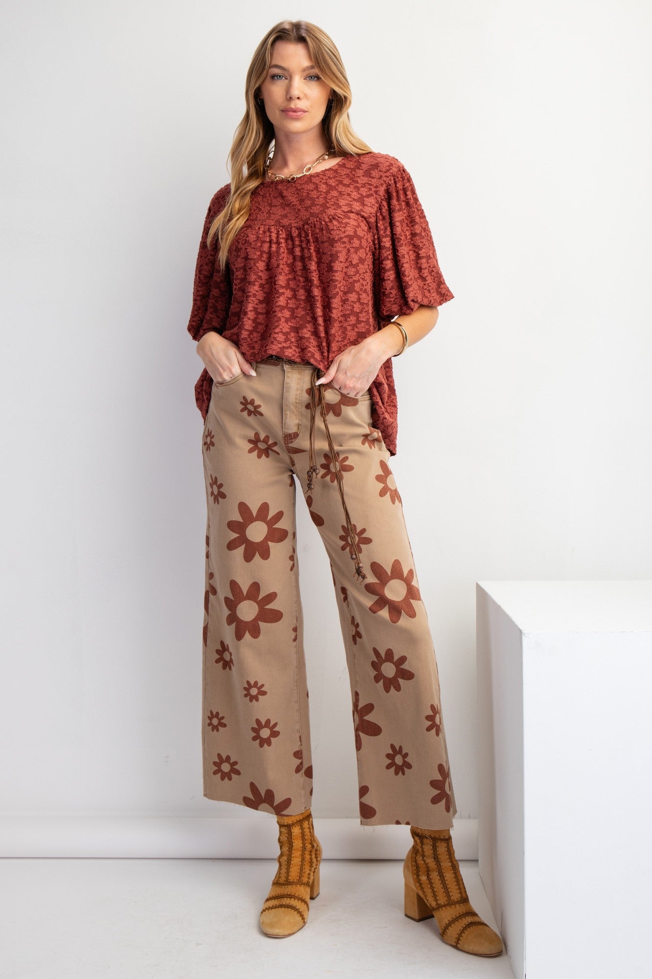 Daisy Print Washed Twill Pants