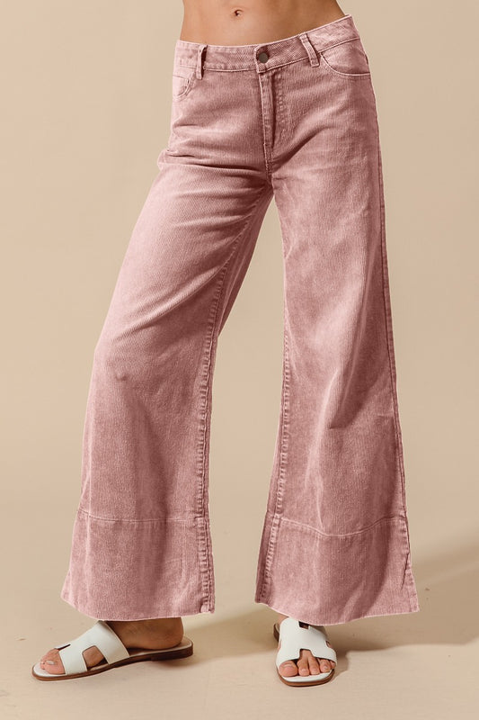 Wide Leg Flared Corduroy Pants - Pink