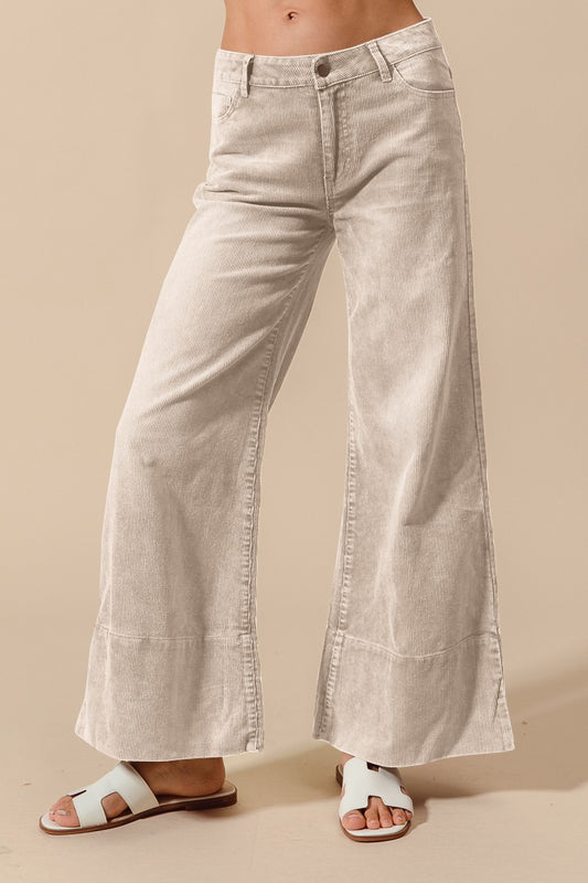 Wide Leg Flared Corduroy Pants - Oatmeal