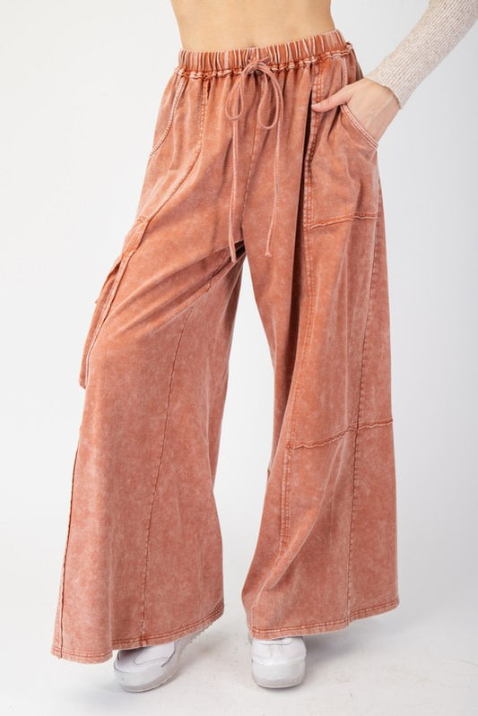 Mineral Washed Terry Knit Cargo Pocket Pants - Rust