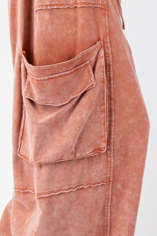 Mineral Washed Terry Knit Pants - Rust