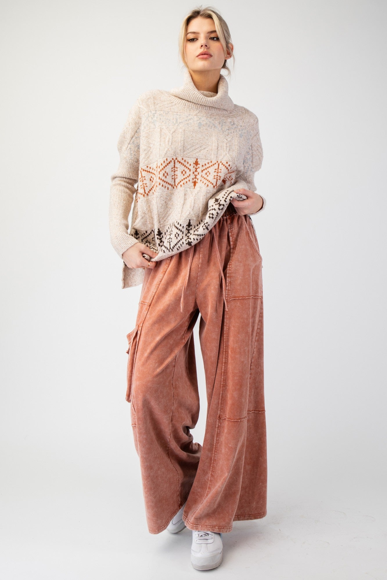 Mineral Washed Terry Knit Pants - Rust