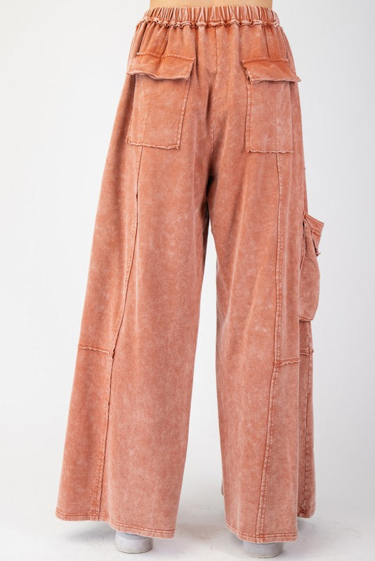 Mineral Washed Terry Knit Pants - Rust