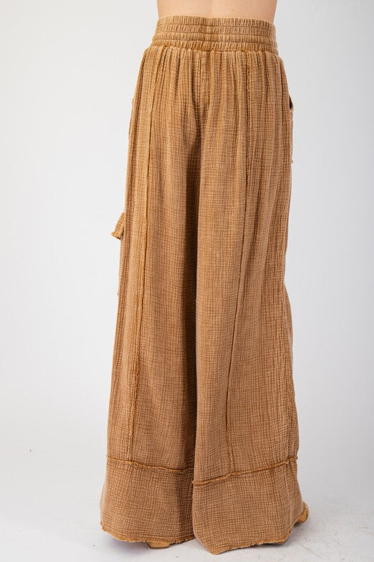 Cotton Gauze Mineral Washed Pants - Camel