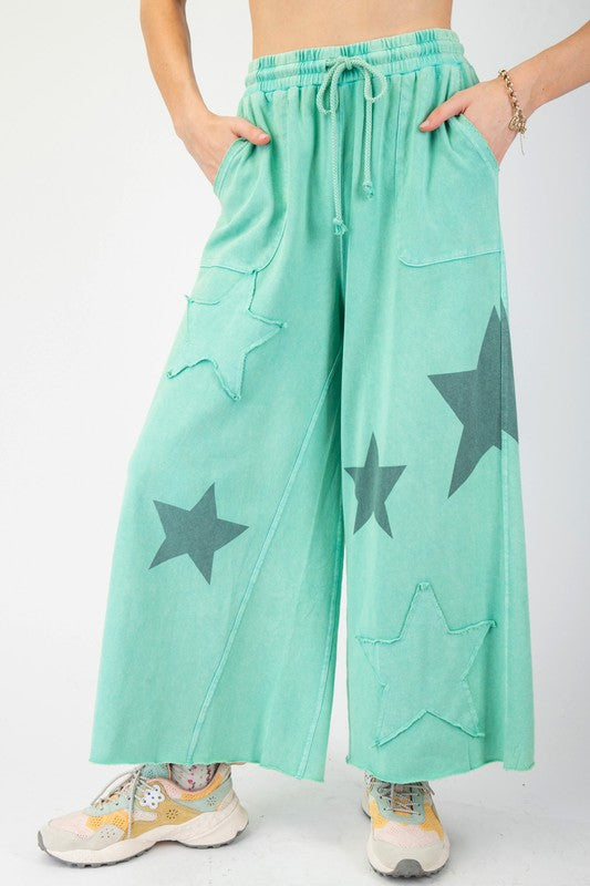 Star Patch Terry Knit Pants - Evergreen