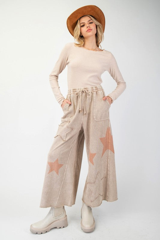 Star Patch Terry Knit Pants - Latte