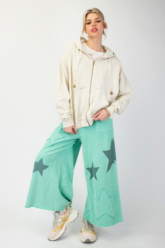 Star Patch Terry Knit Pants - Evergreen