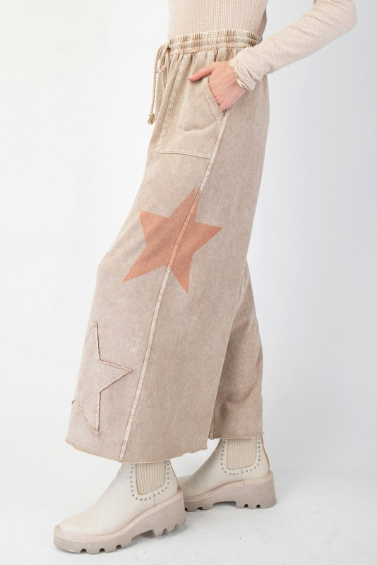 Star Patch Terry Knit Pants - Latte