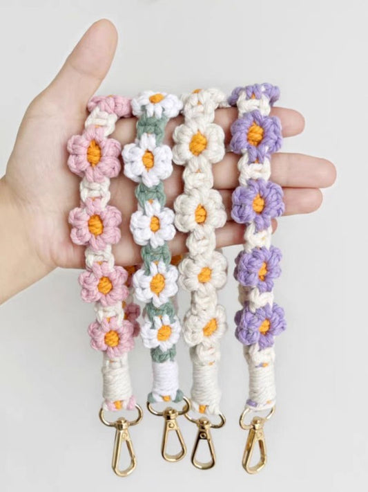 Handmade Daisy Flower Wristlet Keychain Bag Charm