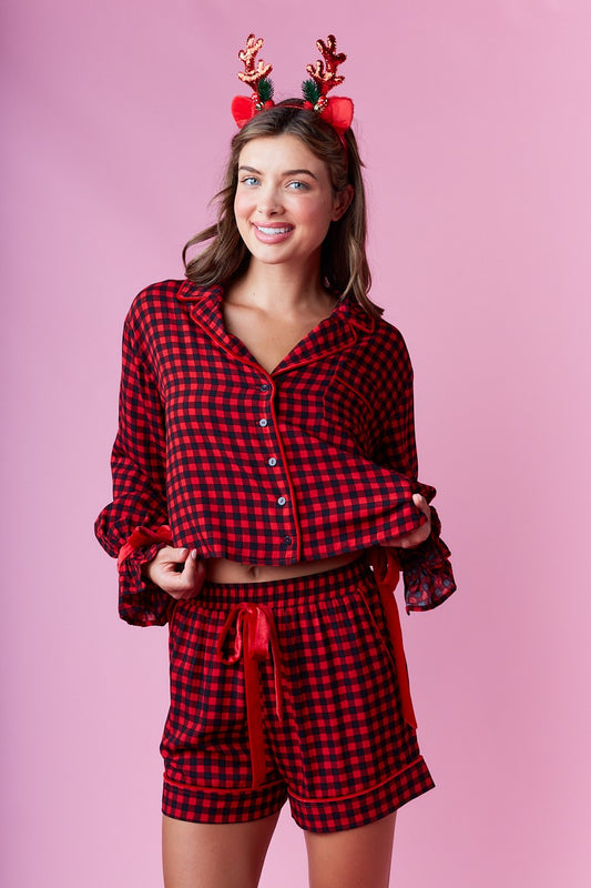 Gingham Pattern Pajamas Set