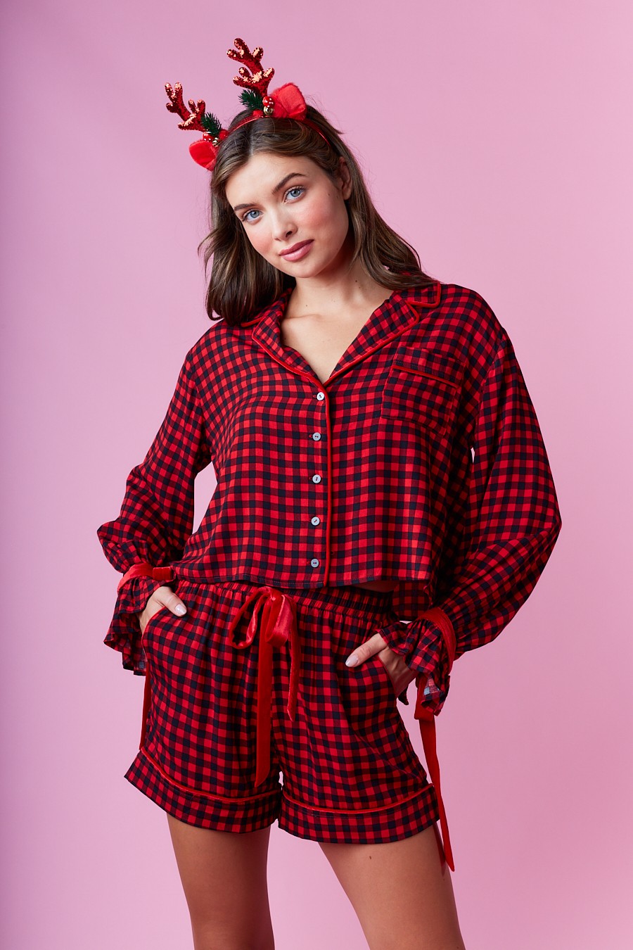 Gingham Pattern Pajamas Set