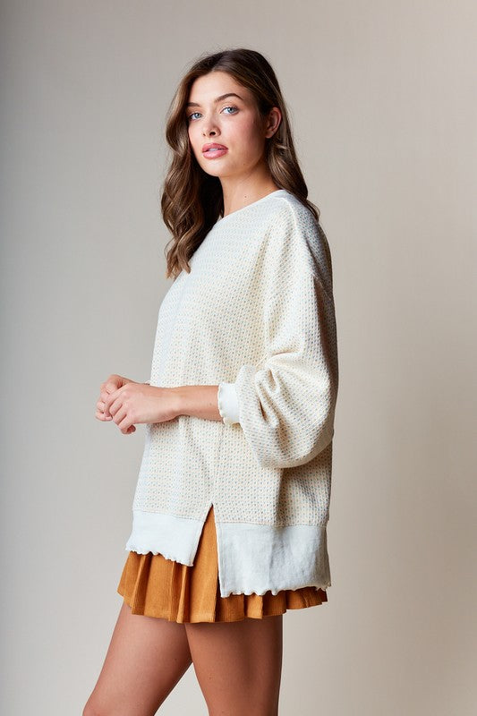 Waffle Textured Oversized Sweatshirt