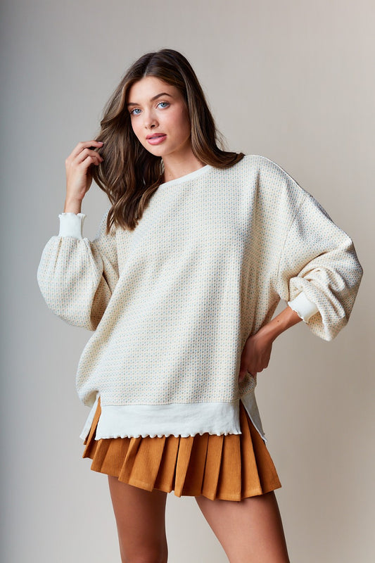 Waffle Textured Oversized Sweatshirt