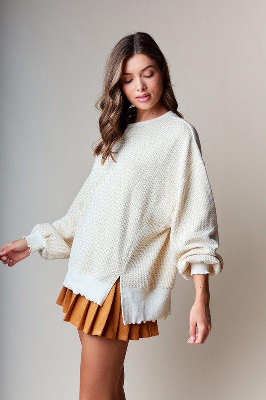 Waffle Textured Oversized Sweatshirt