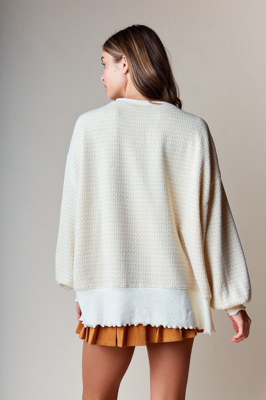 Waffle Textured Oversized Sweatshirt